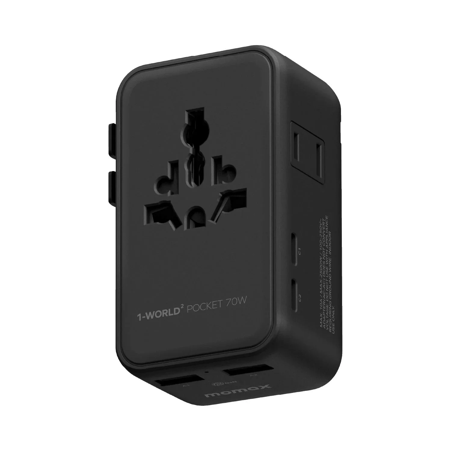 MOMAX 1-World2 Pocket Travel Adapter — UA36A · 70W · 4-Port · 黑色