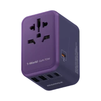 MOMAX 1-World Travel Adapter — UA8A · 70W · 5 ports · Purple