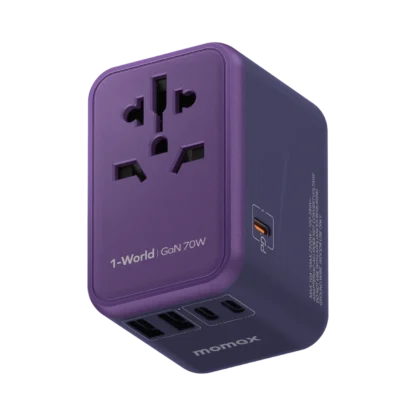 MOMAX 1-World Travel Adapter — UA8A · 70W · 5 ports · Purple
