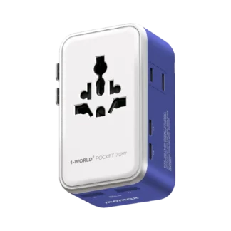 MOMAX 1-World2 Pocket Travel Adapter — UA36A · 70W · 4-Port · 藍色