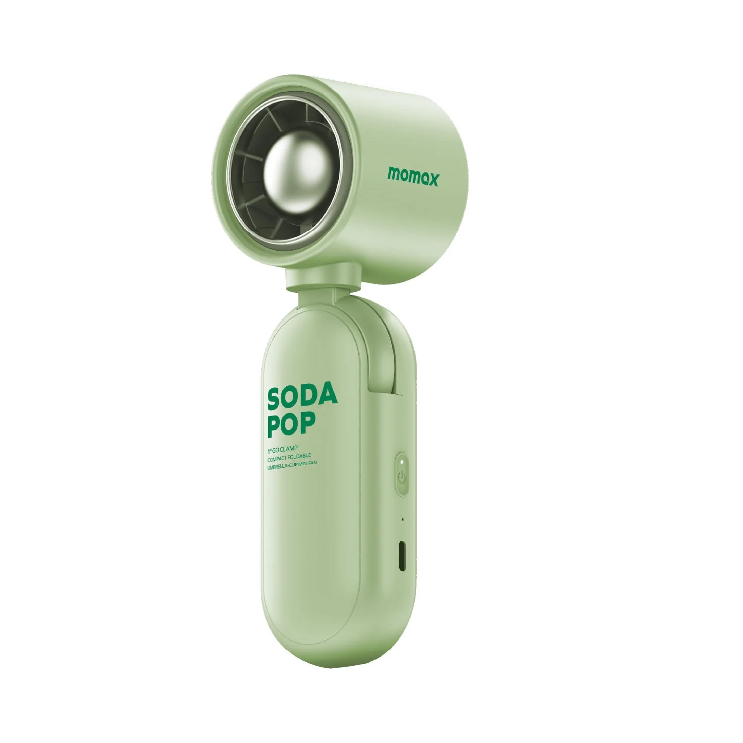 MOMAX 1°GO CLAMP Compact Foldable Umbrella-Clip Mini Fan — IF22 · Green
