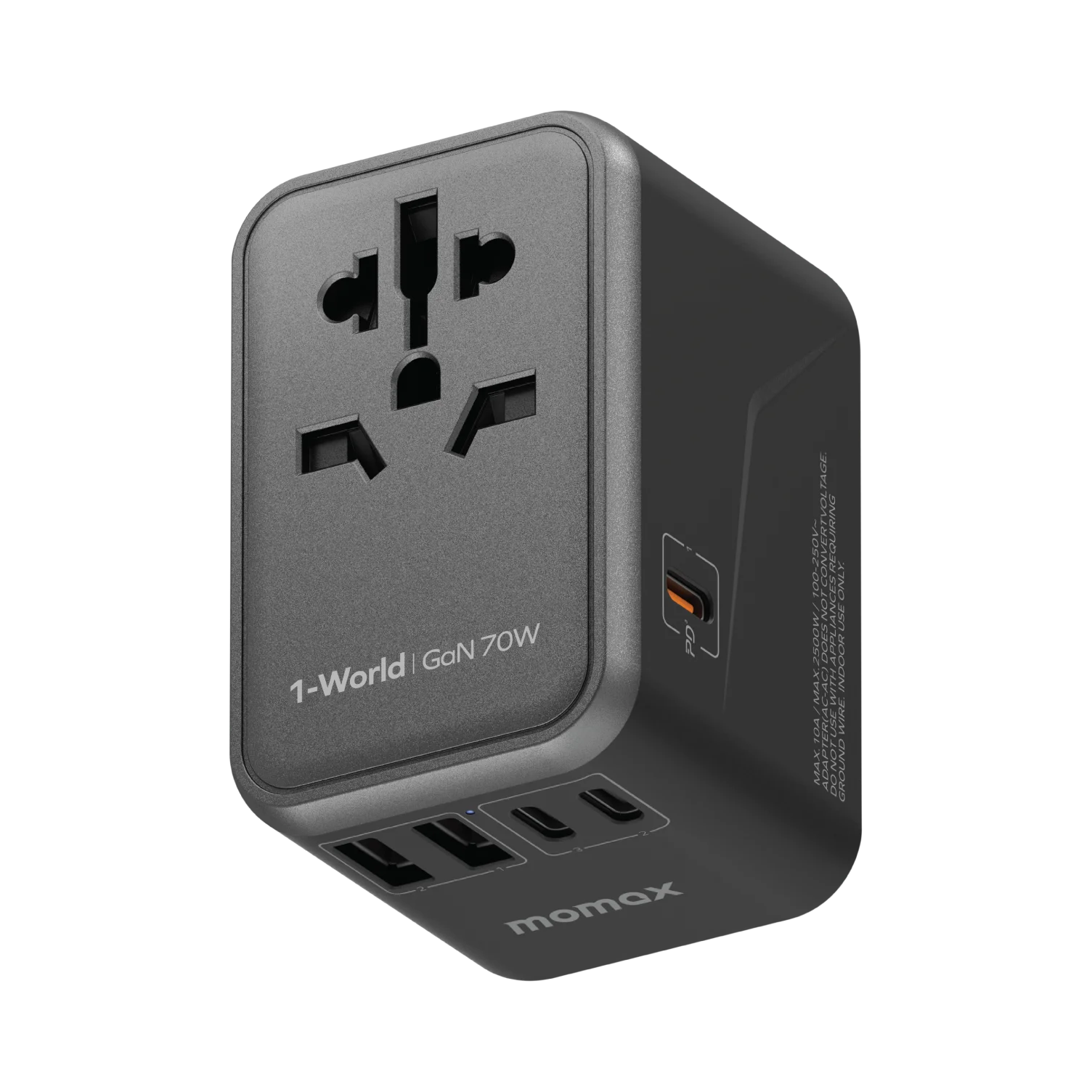 MOMAX 1-World Travel Adapter - UA8A · 5 ports · 70W output · black