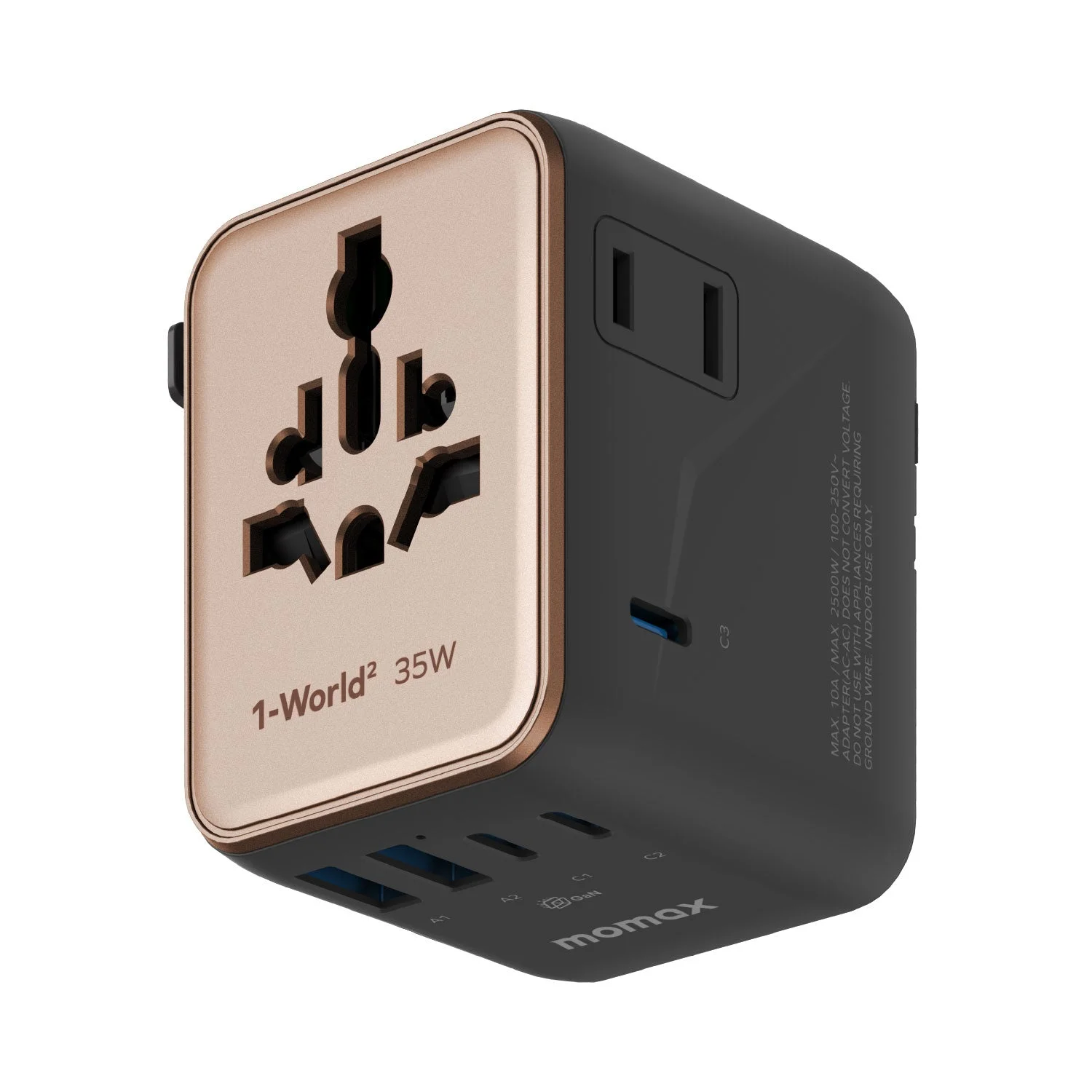 MOMAX 1-World2 Travel Adapter — UA27 · 35W · 5-Port · Sandstone