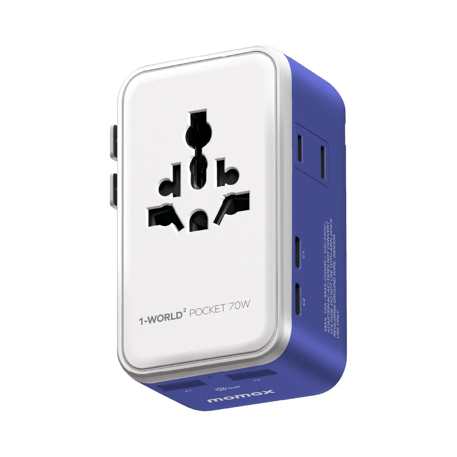 MOMAX 1-World2 Pocket Travel Adapter - UA36A · 4-Port · 70W output · 藍色