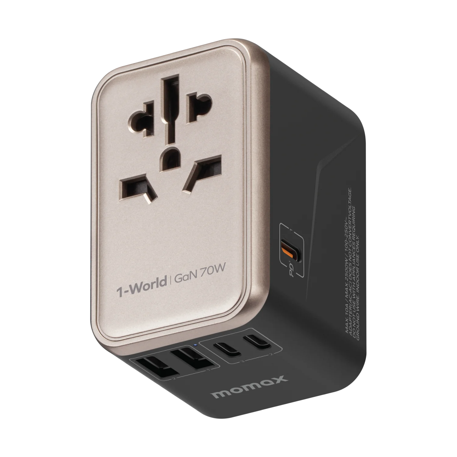 MOMAX 1-World Travel Adapter — UA8A · 70W · 5 ports · titanium color