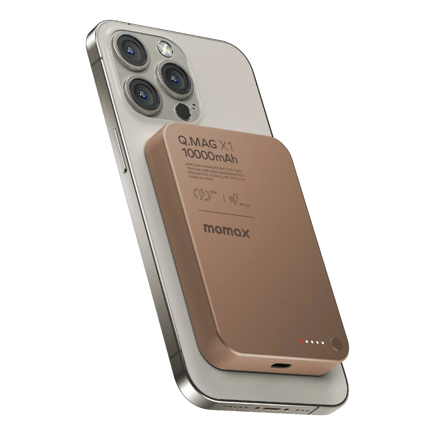 MOMAX Q.Mag X1 Battery Pack — IP117A · 10000mAh · sandstone