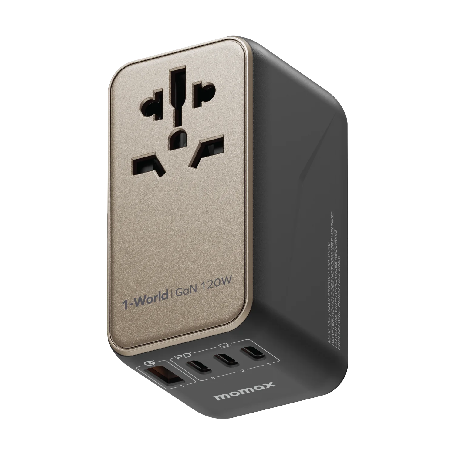 MOMAX 1-World Travel Adapter - UA15 · 4 port · 120W output · 100W cable · titanium color